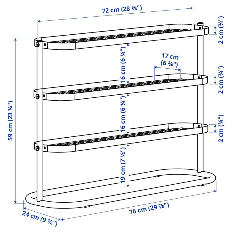 полка для обуви, черный, 76x24x59 см dimensions