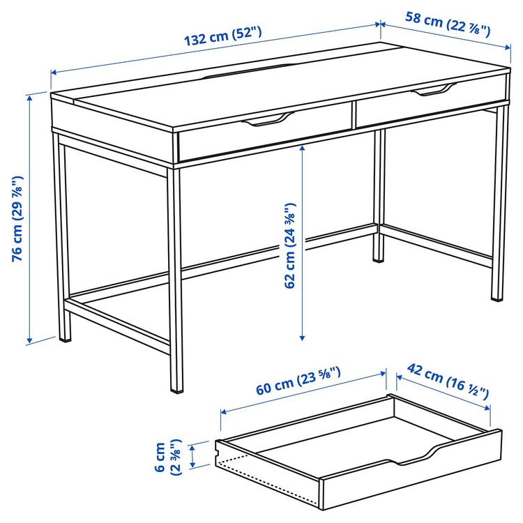 письменный стол, черно-коричневый, 132x58 см dimensions