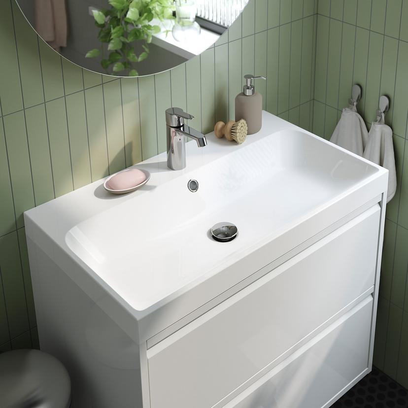 BACKSJÖN — раковина с сифоном, белый, 80x48 см