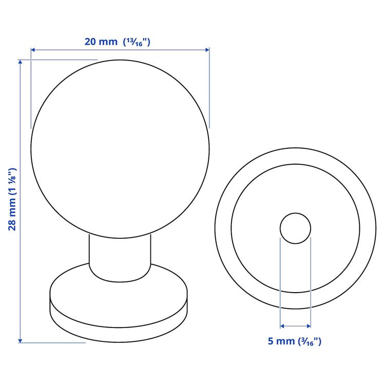 ручка мебельная, нержавеющ сталь, 20 мм dimensions