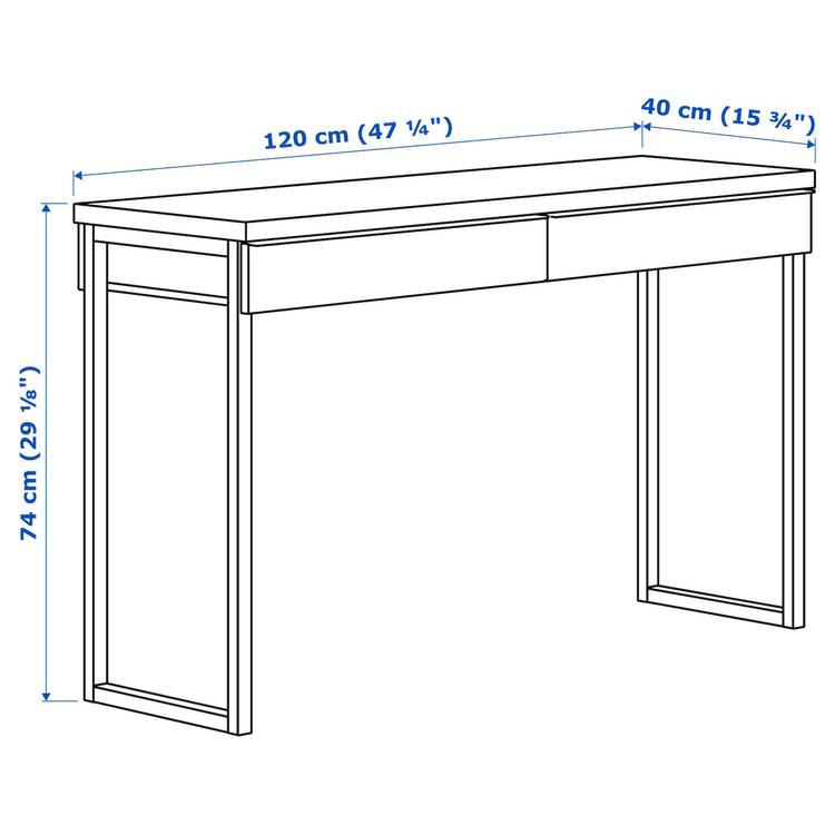 письменный стол, глянцевый белый, 120x40 см dimensions