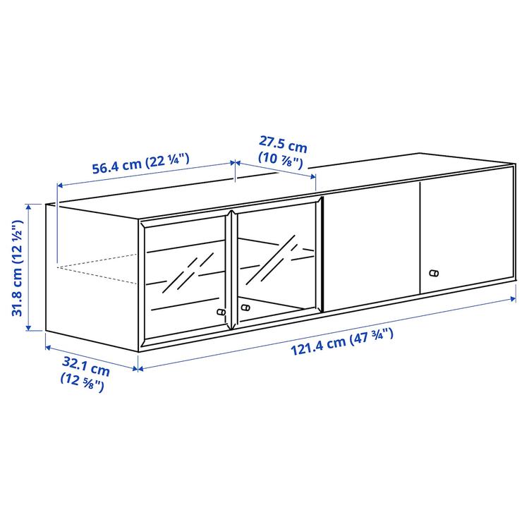 полка навесная, черный/дубовый шпон, 121x32 см dimensions