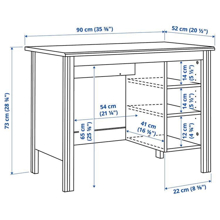 письменный стол, белый, 90x52 см dimensions