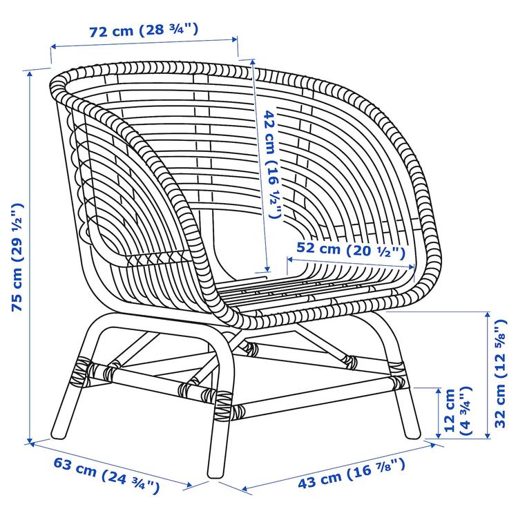 кресло, ротанг dimensions