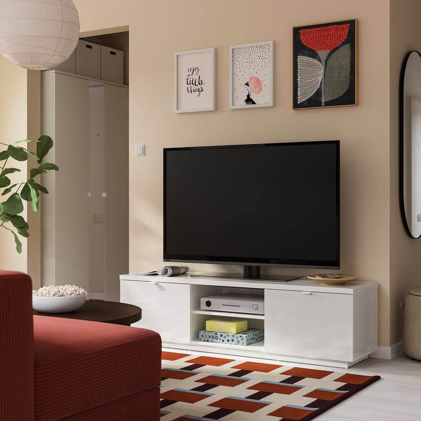 BYÅS — тумба под ТВ, глянцевый белый, 160x42x45 см