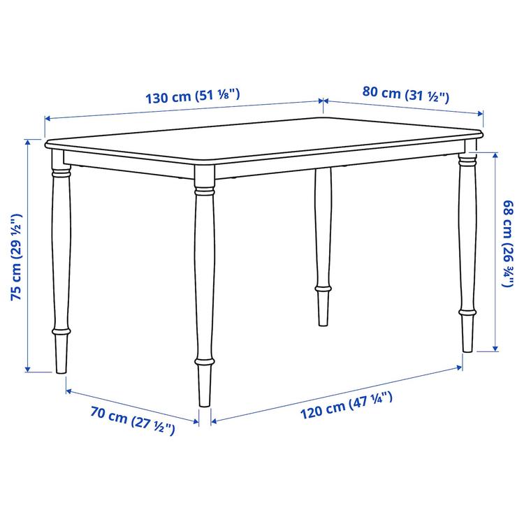 Стол, 130x80 см dimensions