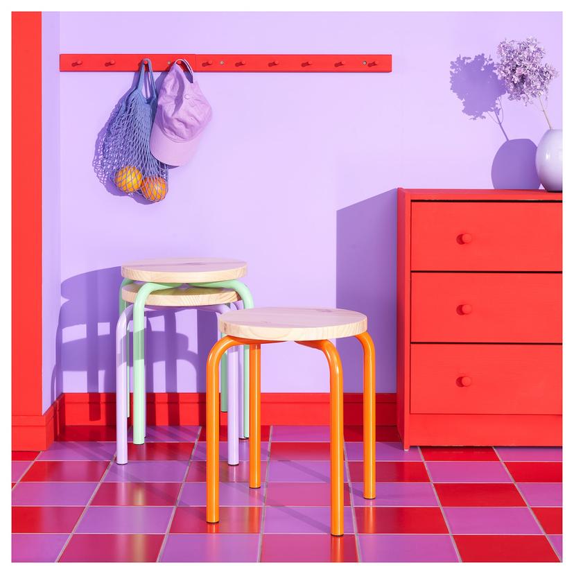 DOMSTEN — табурет, оранжевый/сосна