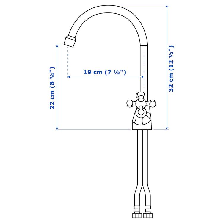 смеситель кухонный с 2 вентилями, хромированный dimensions