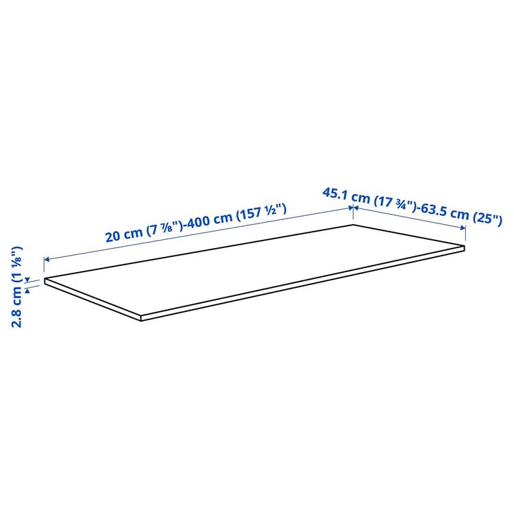 столешница под заказ, черный/ламинат, 45.1-63.5x2.8 см dimensions