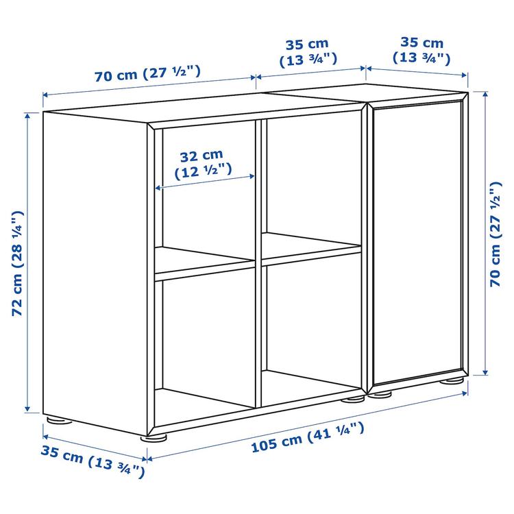комбинация шкафов с ножками, белый, 105x35x72 см dimensions