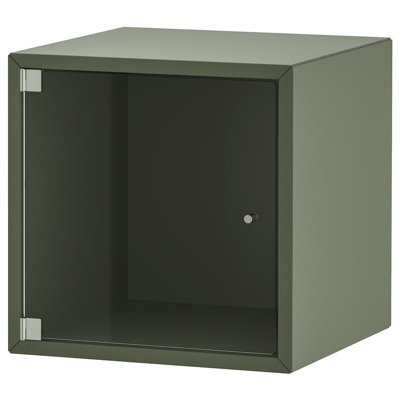 EKET — навесной шкаф со стеклянной дверью, серо-зеленый, 35x35x35 см