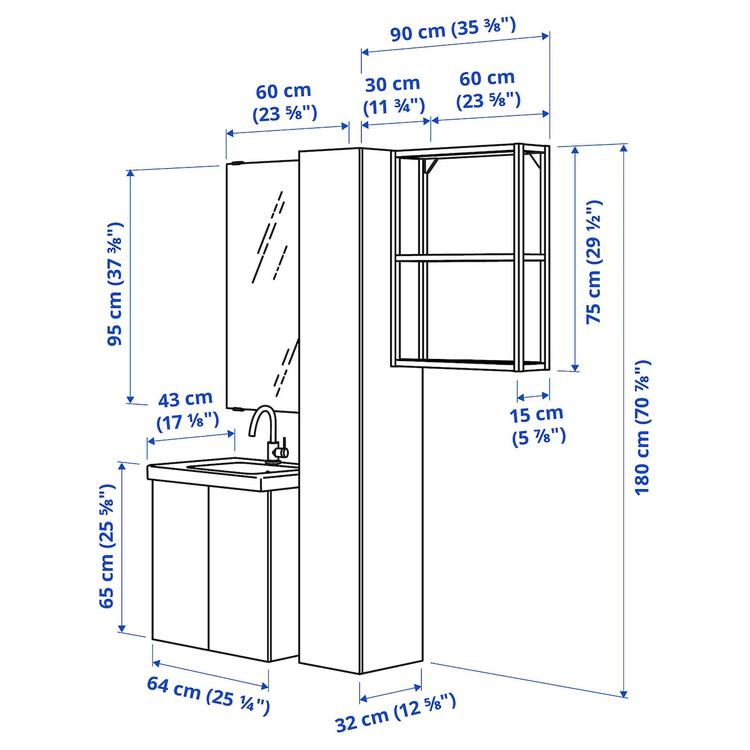 ванная, белый, 64x43x65 см dimensions