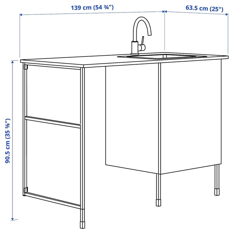 комбинация для домашней прачечной, белый/под дуб, 139x63.5x90.5 см dimensions