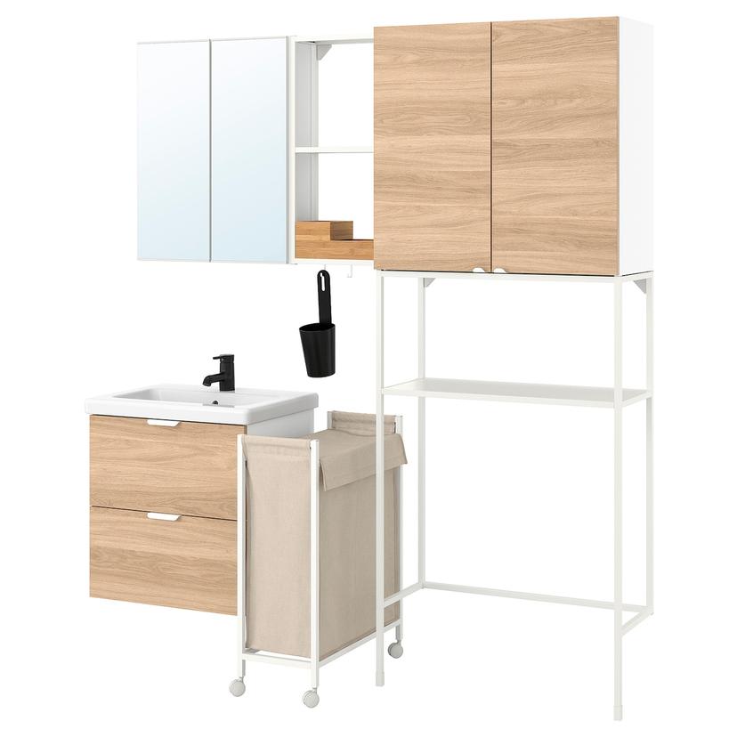 ENHET — комбинация для домашней прачечной, белый/под дуб, 180x43x204 см