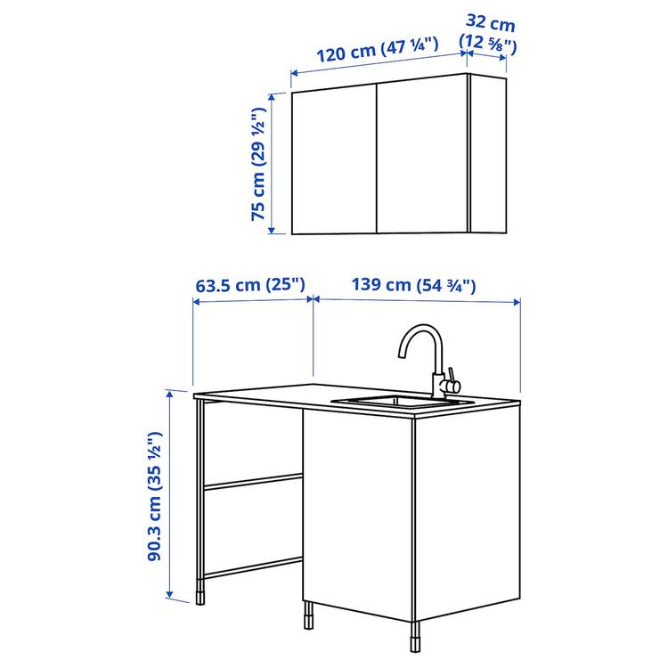 комбинация для домашней прачечной, белый/под дуб, 139x63.5x87.5 см dimensions