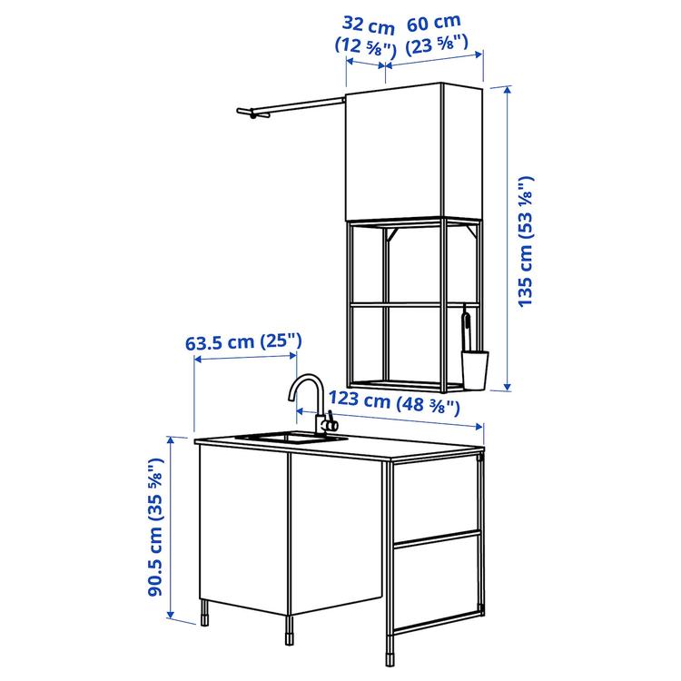 комбинация для домашней прачечной, белый, 139x63.5x87.5 см dimensions