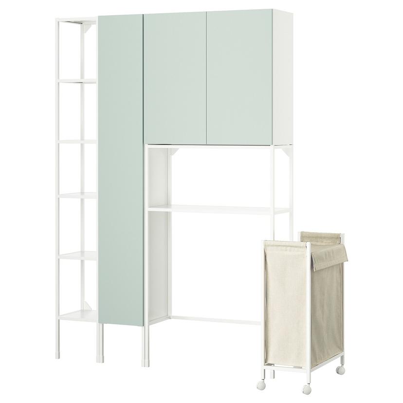 ENHET — комбинация д/хранения, белый/бледный серо-зеленый, 140x32x204 см