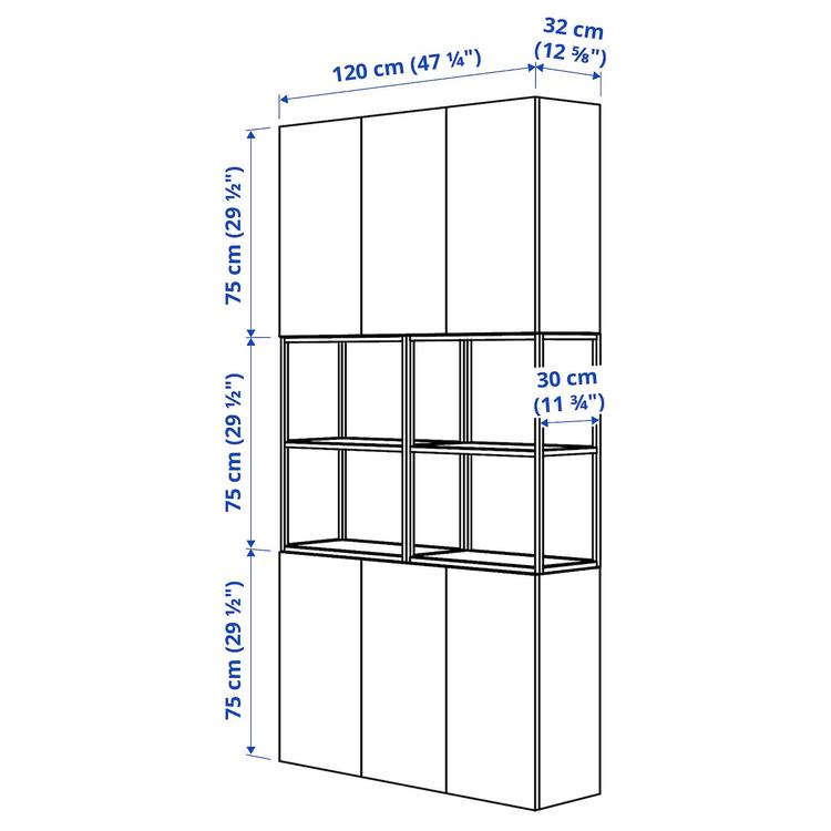 комбинация д/хранения, белый/под дуб, 120x32x225 см dimensions
