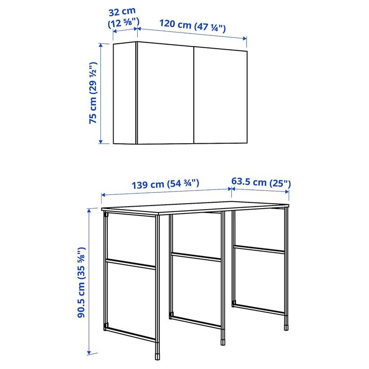комбинация д/хранения, белый/под дуб, 139x63.5x90.5 см dimensions