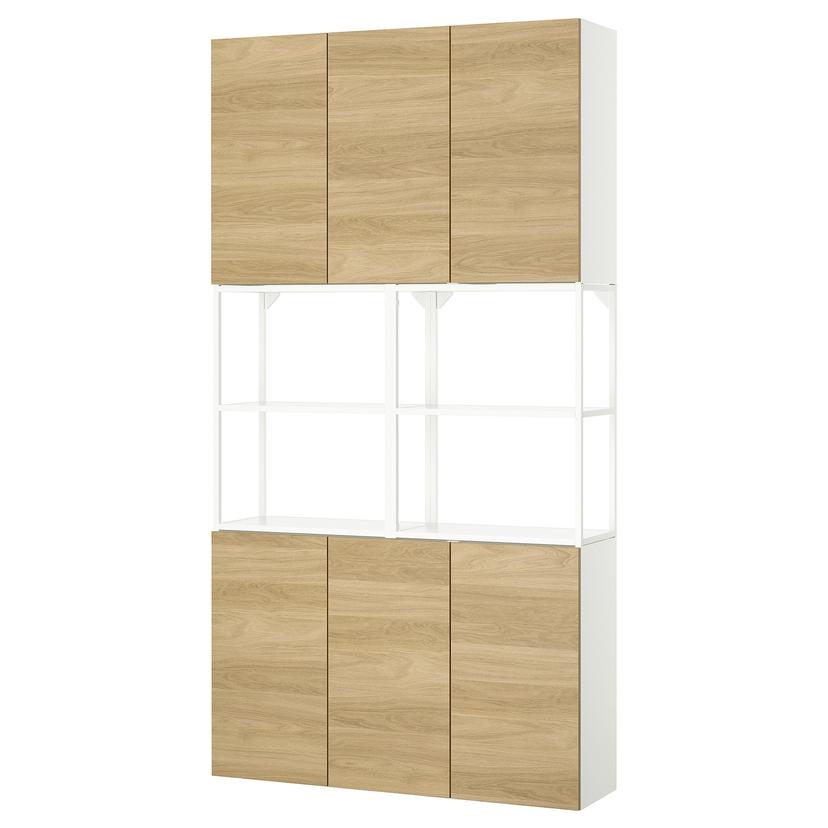 ENHET — комбинация д/хранения, белый/под дуб, 120x32x225 см