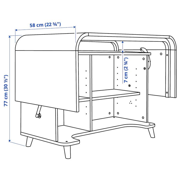 Стеллаж со столешницей, 107x45x65 см dimensions