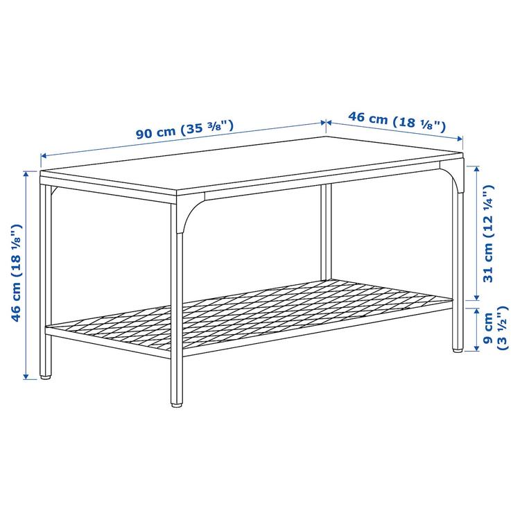 журнальный стол, черный, 90x46 см dimensions