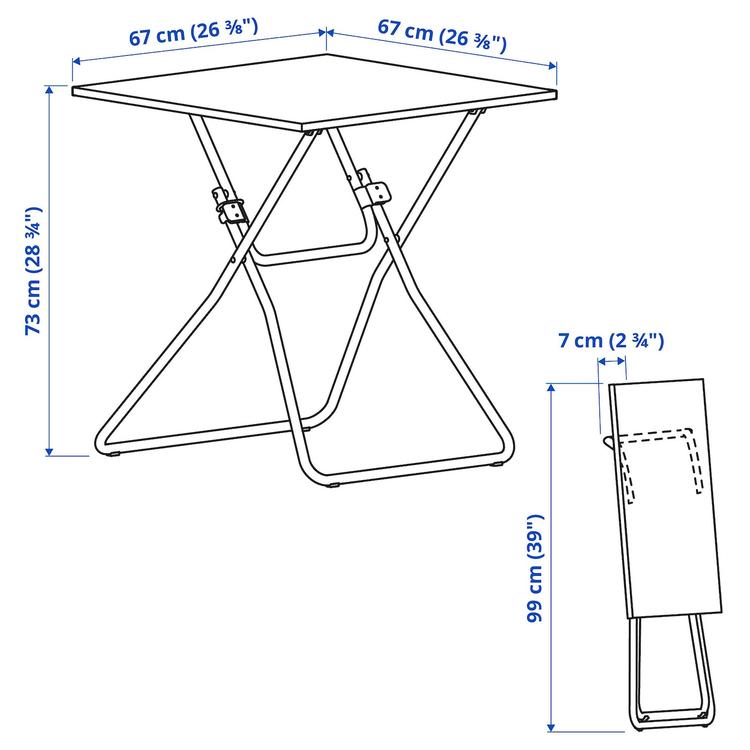 складной стол, черный, 67x67 см dimensions