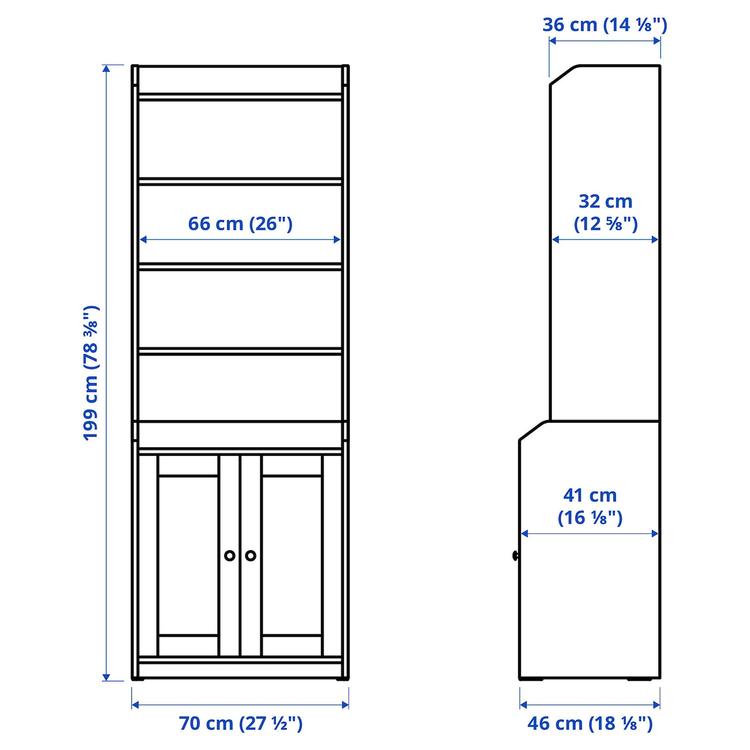 шкаф высокий,2дверный, белый, 70x199 см dimensions
