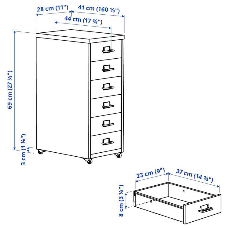 тумба с ящиками на колесах, синий, 28x69 см dimensions