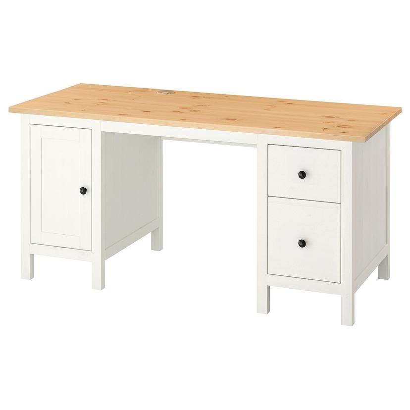 HEMNES — письменный стол, белая морилка/светло-коричневый, 155x65 см