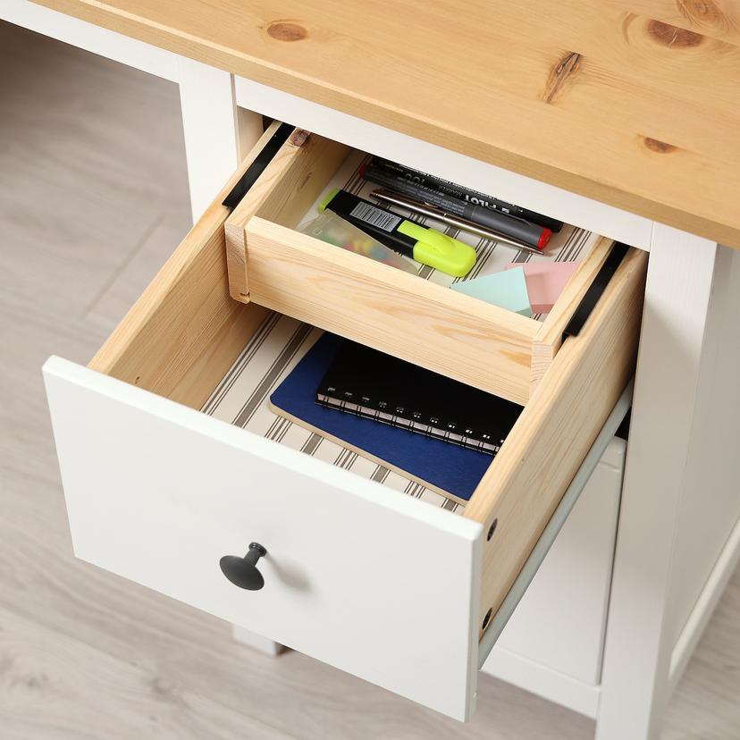 HEMNES — письменный стол, белая морилка/светло-коричневый, 155x65 см