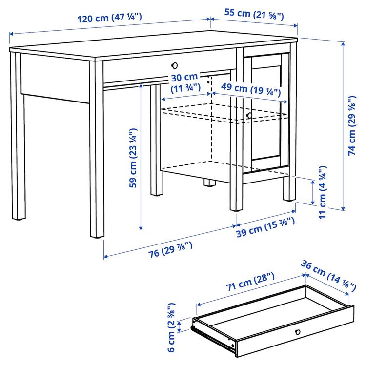 Рабочий стол, 120x55 см dimensions
