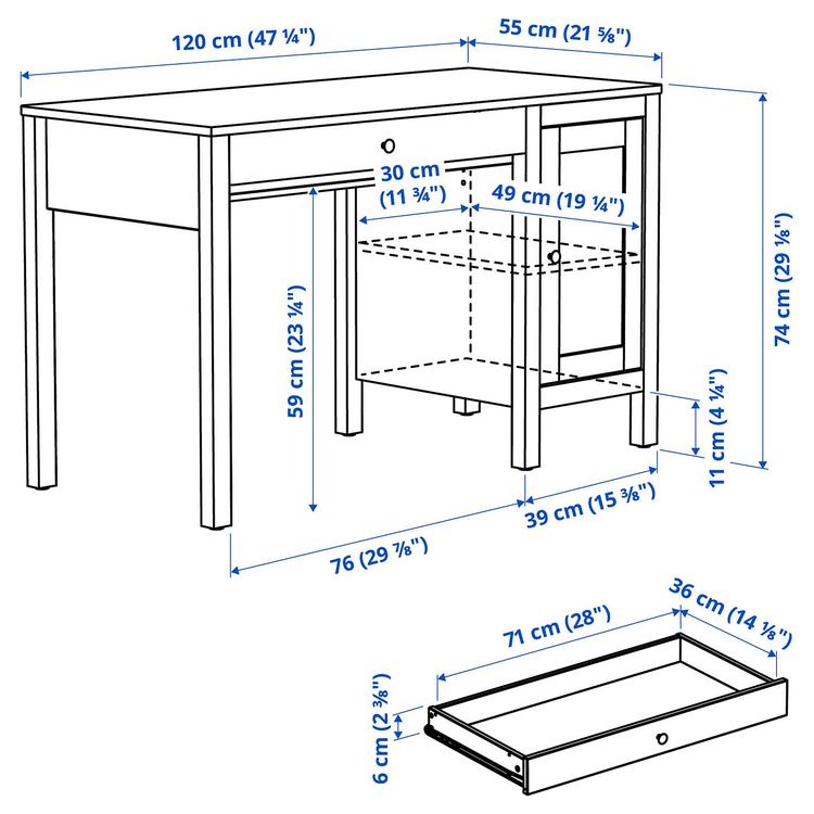 Рабочий стол, 120x55 см dimensions