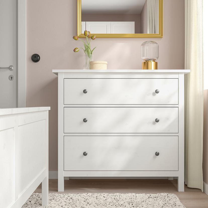 HEMNES — комод с 3 ящиками, белая морилка, 108x96 см