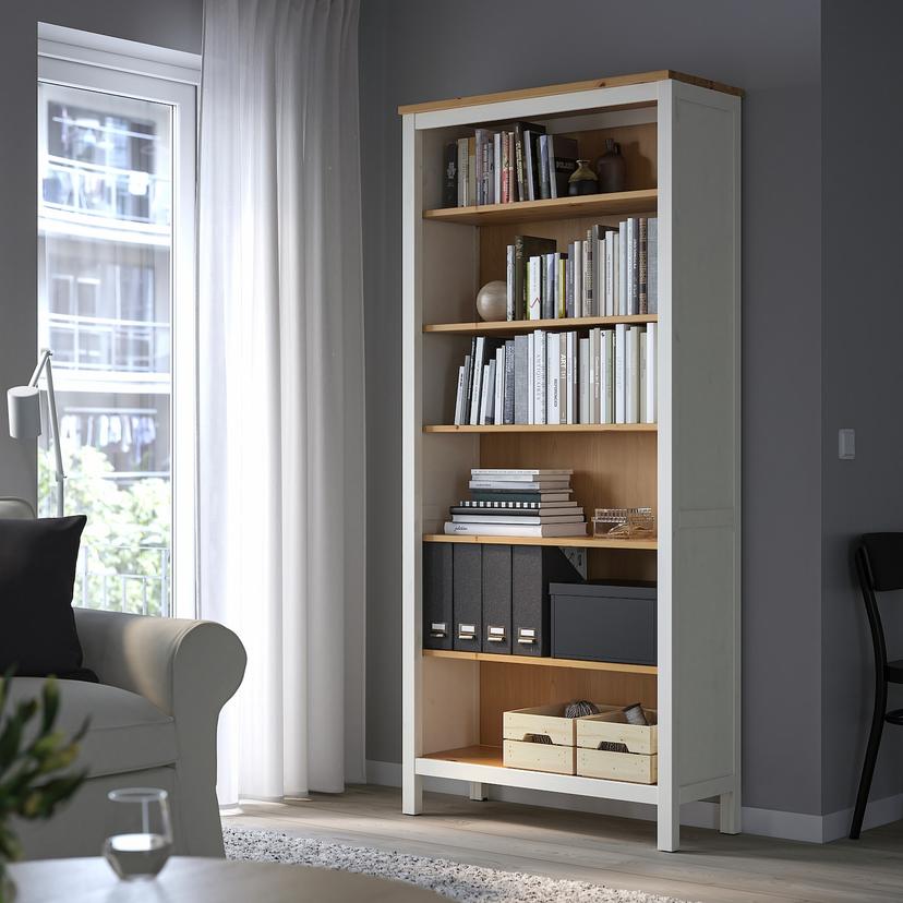 HEMNES — стеллаж, белая морилка/светло-коричневый, 90x197 см