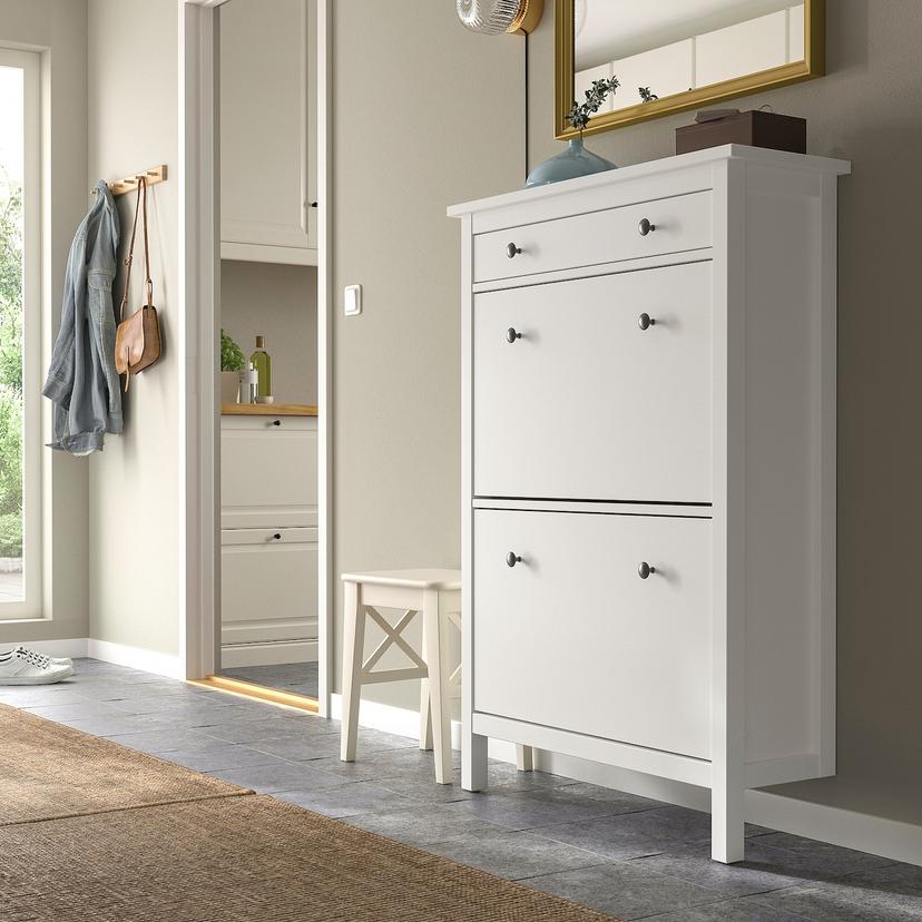 HEMNES — галошница с 2 отделениями, белый, 89x30x127 см