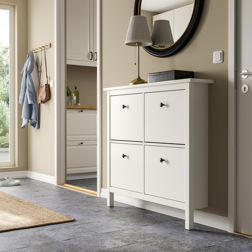 HEMNES — галошница, 4 отделения, белый, 107x22x101 см