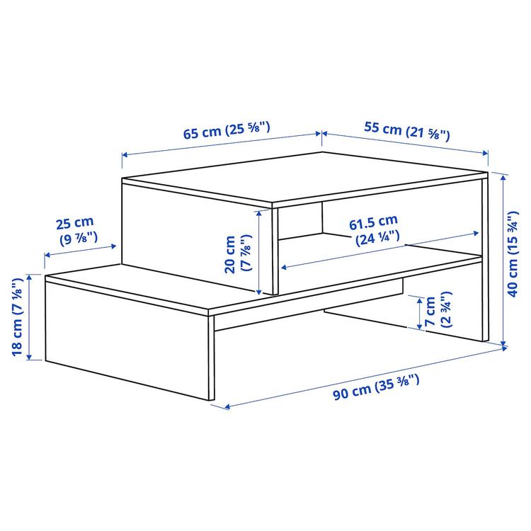журнальный стол, темно-коричневый, 90x55 см dimensions