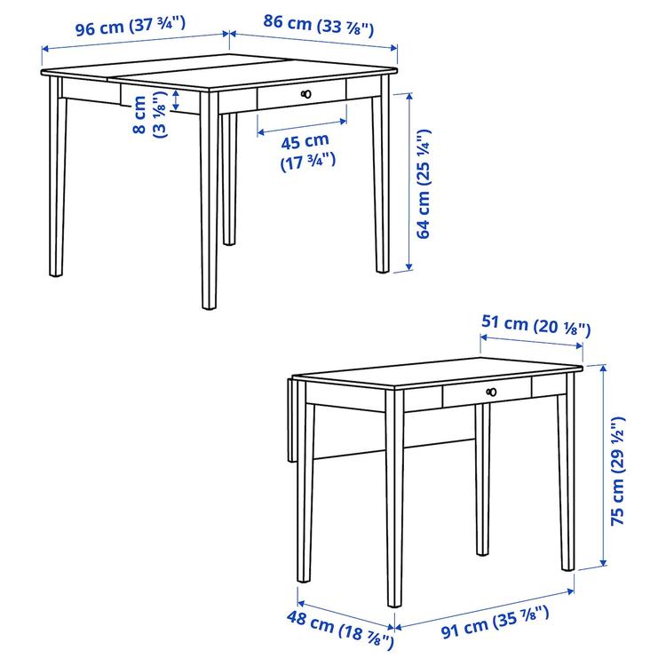стол с откидной полой, белый, 51/86x96 см dimensions