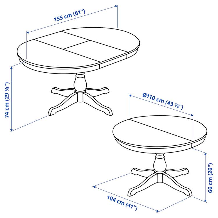 раздвижной стол, черный, 110/155 см dimensions