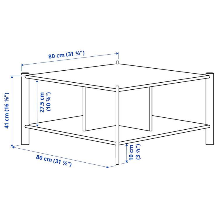 журнальный стол, черный, 80x80 см dimensions