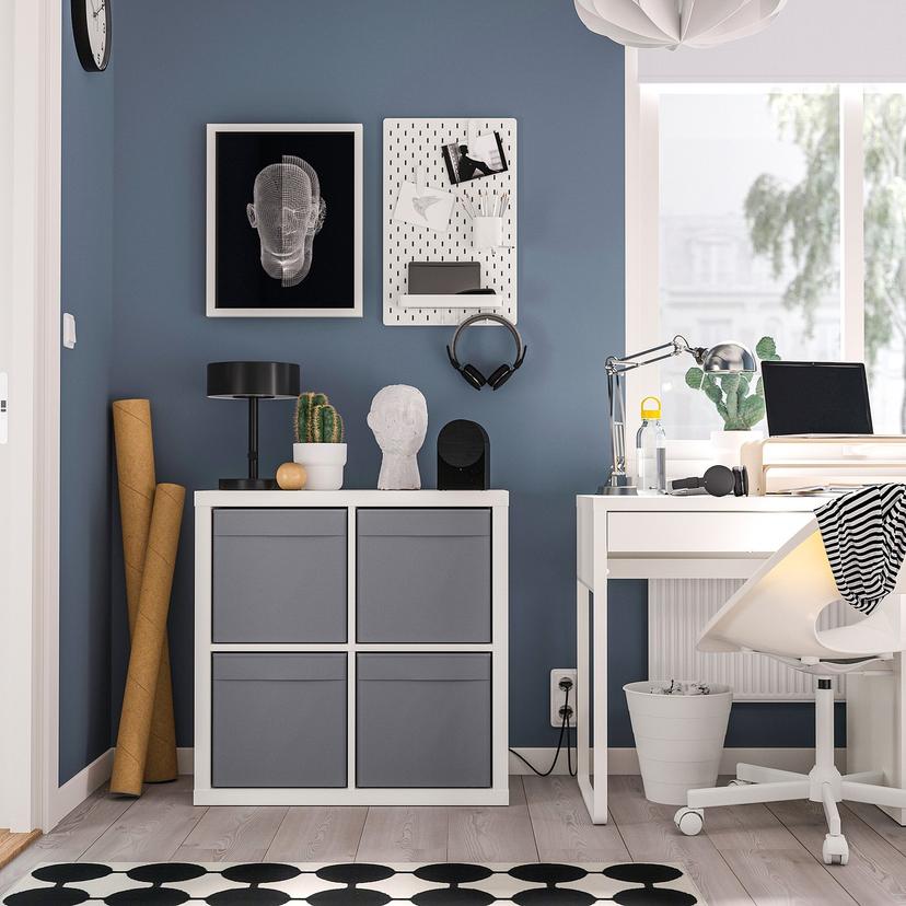 KALLAX — стеллаж, белый/ДРЁНА темно-серый, 77x39x77 см