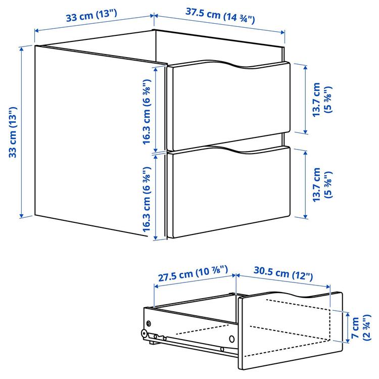 вставка с 2 ящиками, волнистый/белый, 33x33 см dimensions