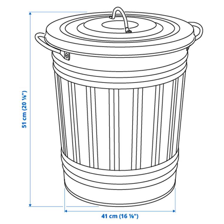 Металлическая корзина с крышкой, 40 l dimensions