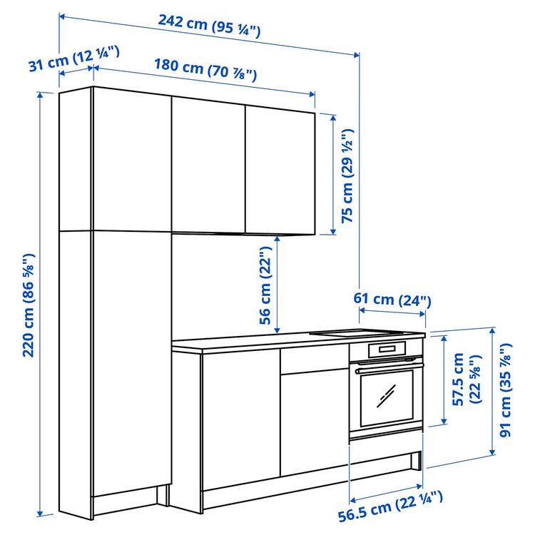 Кухня, 240x61x220 см dimensions