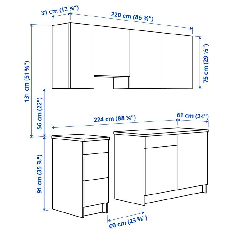 Кухня, 220x61x220 см dimensions