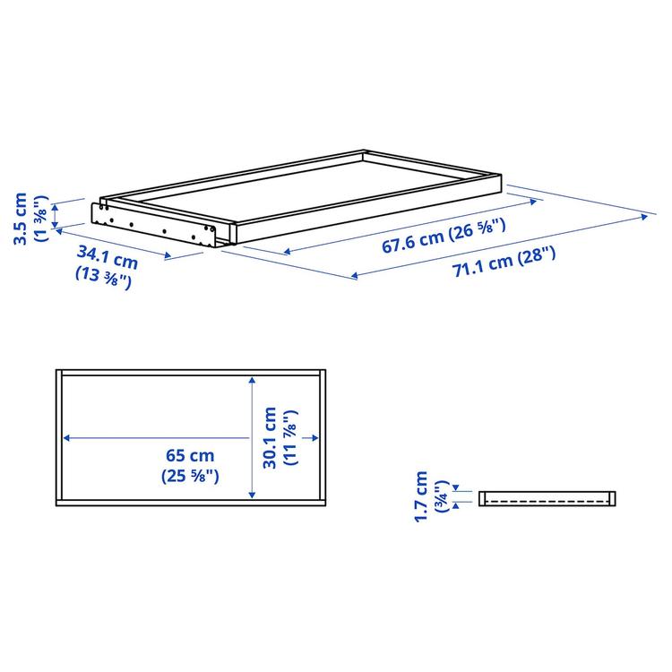 выдвижная полка, белый, 75x35 см dimensions