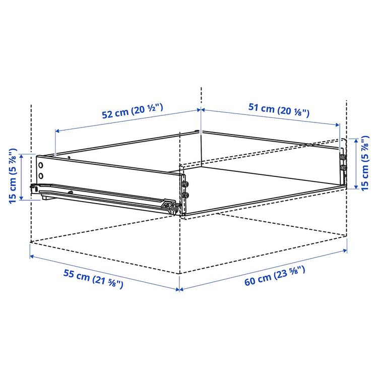 ящик без фронтальной панели, белый, 15x60 см dimensions