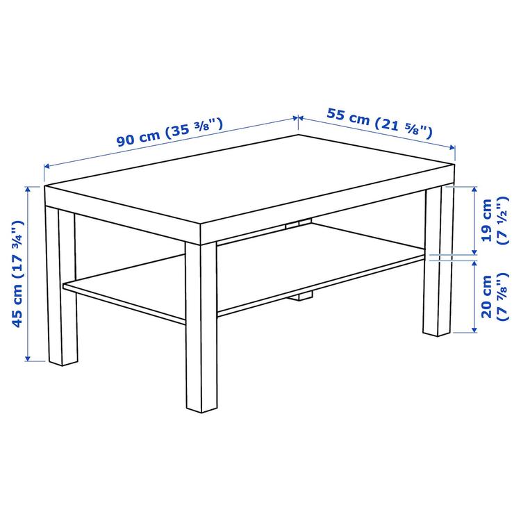 журнальный стол, черно-коричневый, 90x55 см dimensions