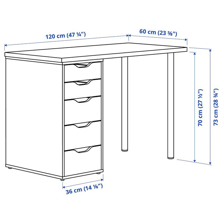 письменный стол, белый, 120x60 см dimensions